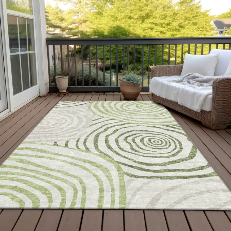 5' X 8' Artichoke Green And Fern Green Abstract Washable Indoor Outdoor Area Rug