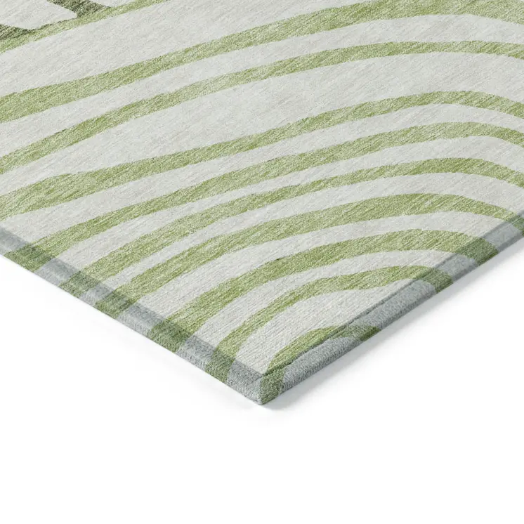 5' X 8' Artichoke Green And Fern Green Abstract Washable Indoor Outdoor Area Rug
