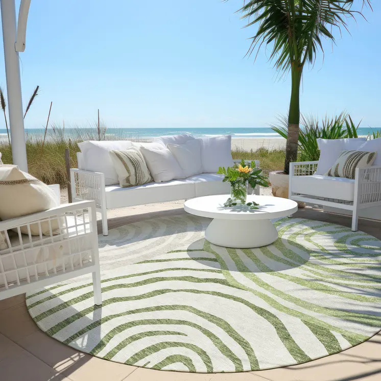 8' Artichoke Green And Fern Green Round Abstract Washable Indoor Outdoor Area Rug