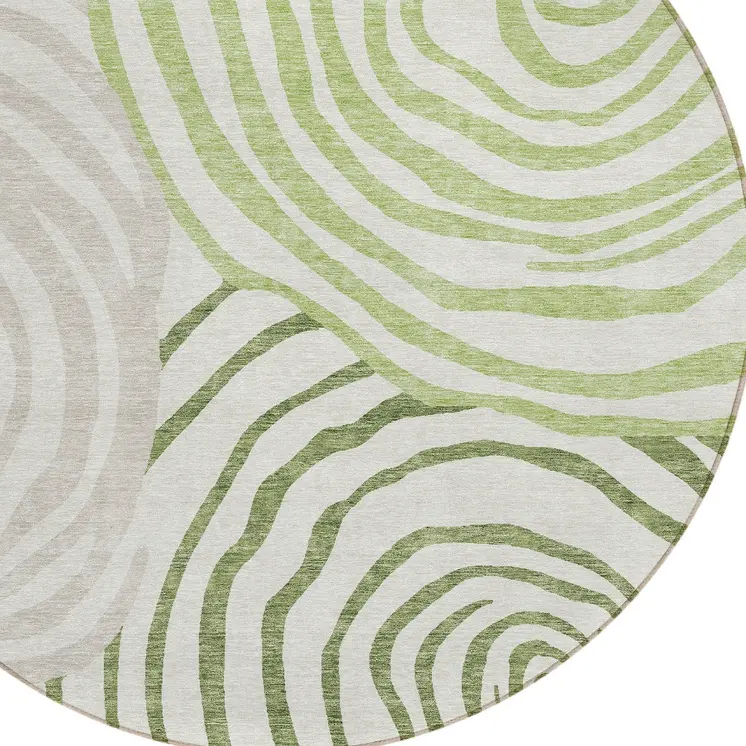 8' Artichoke Green And Fern Green Round Abstract Washable Indoor Outdoor Area Rug