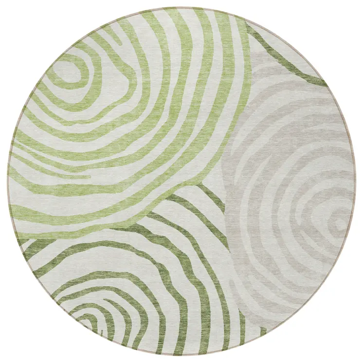 8' Artichoke Green And Fern Green Round Abstract Washable Indoor Outdoor Area Rug
