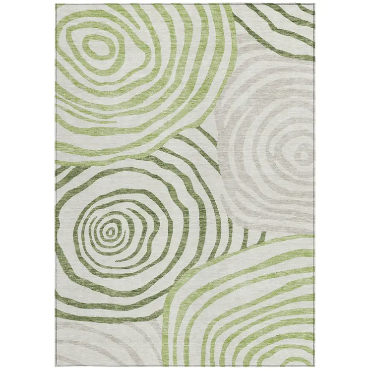 8' X 10' Artichoke Green And Fern Green Abstract Washable Indoor Outdoor Area Rug