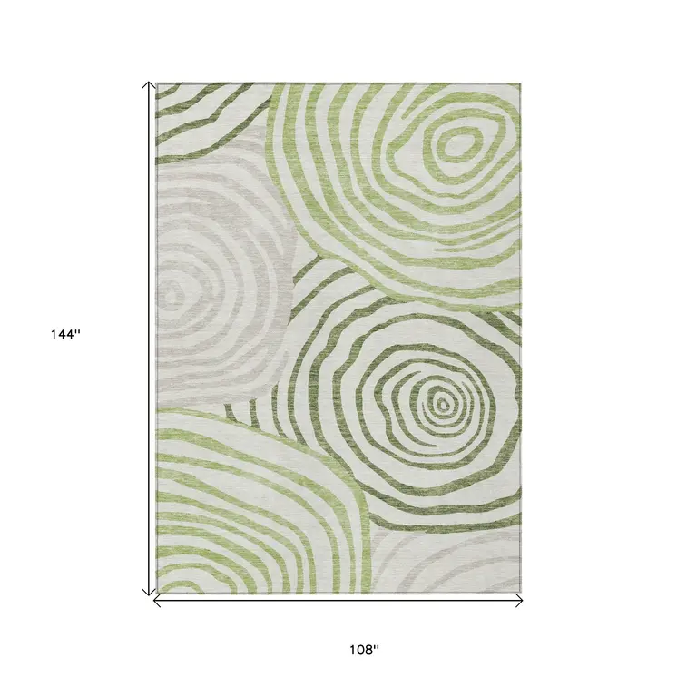 9' X 12' Artichoke Green And Fern Green Abstract Washable Indoor Outdoor Area Rug