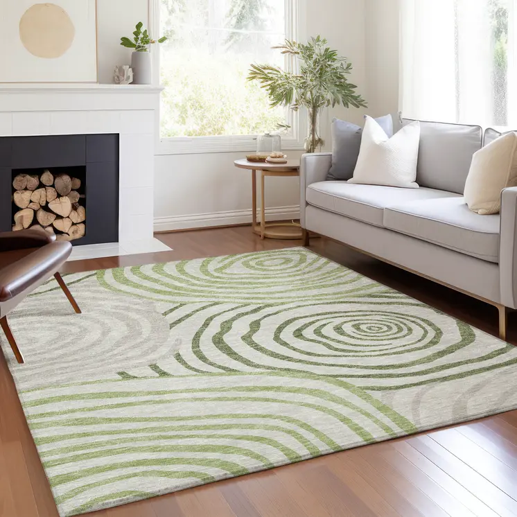 10' X 14' Artichoke Green And Fern Green Abstract Washable Indoor Outdoor Area Rug