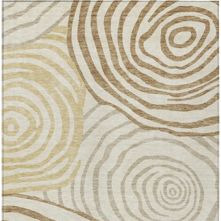 5' X 8' Gold Ivory And Beige Abstract Washable Indoor Outdoor Area Rug