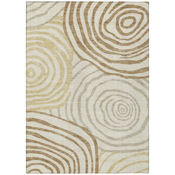 5' X 8' Gold Ivory And Beige Abstract Washable Indoor Outdoor Area Rug
