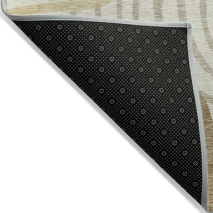 5' X 8' Gold Ivory And Beige Abstract Washable Indoor Outdoor Area Rug