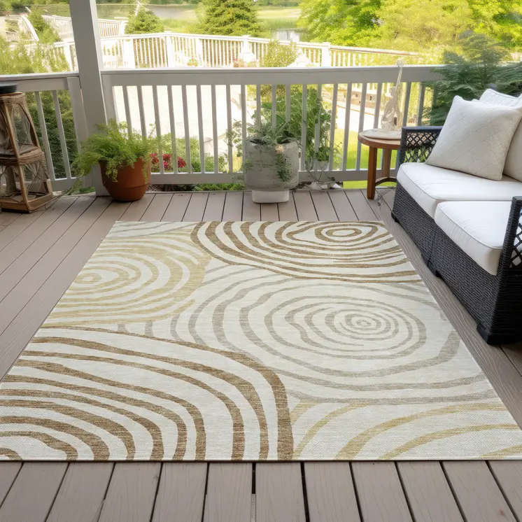 8' X 10' Gold Ivory And Beige Abstract Washable Indoor Outdoor Area Rug