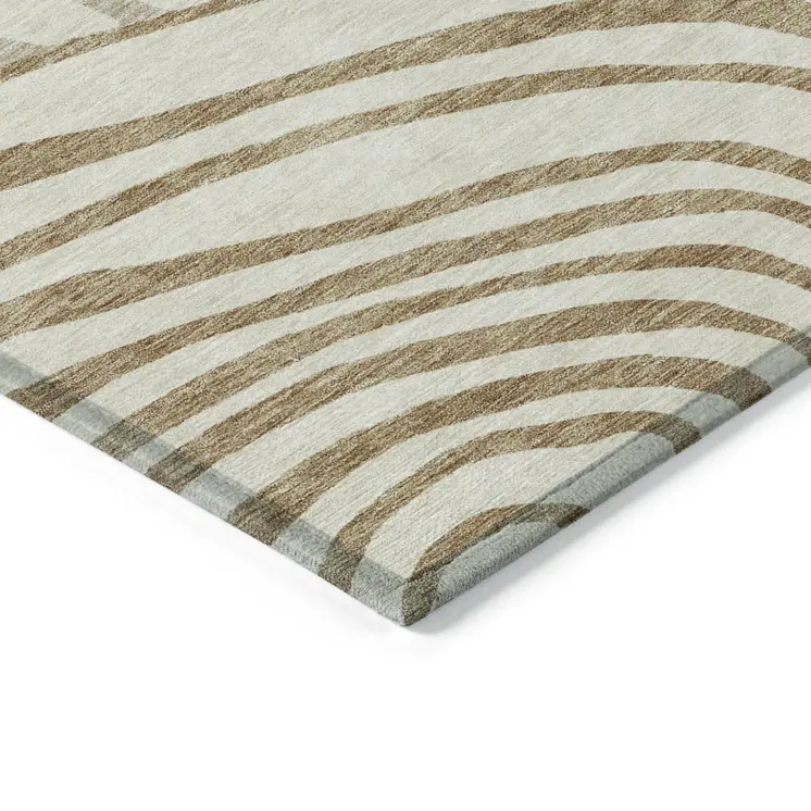 8' X 10' Gold Ivory And Beige Abstract Washable Indoor Outdoor Area Rug