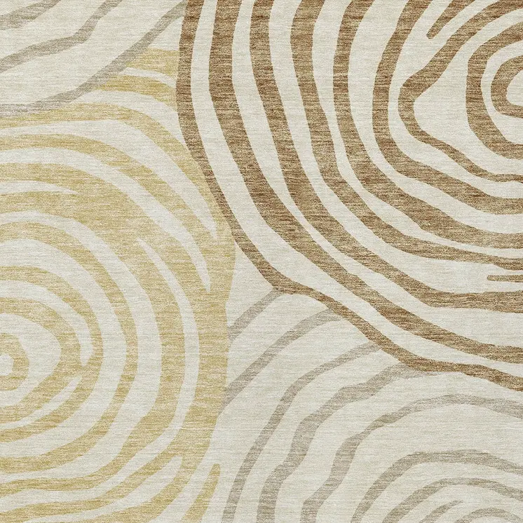9' X 12' Gold Ivory And Beige Abstract Washable Indoor Outdoor Area Rug