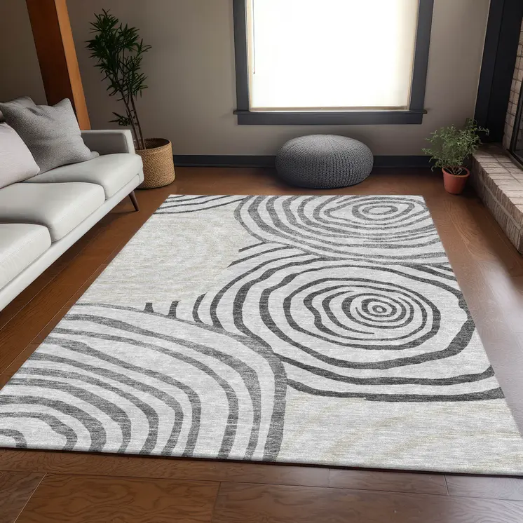 3' X 5' Gray Charcoal And Silver Abstract Washable Indoor Outdoor Area Rug