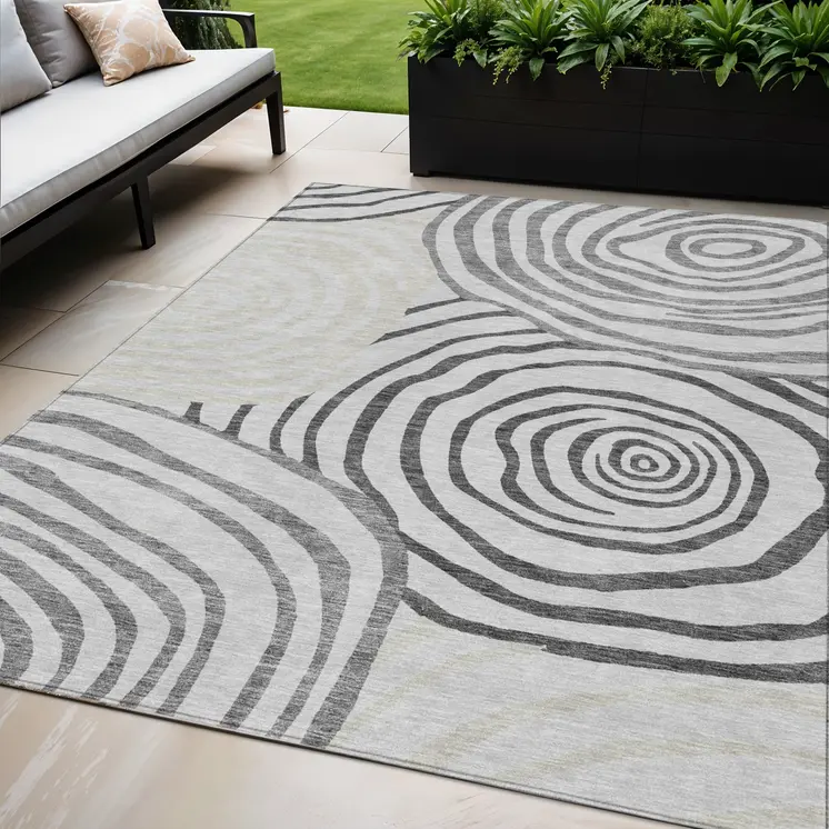 5' X 8' Gray Charcoal And Silver Abstract Washable Indoor Outdoor Area Rug