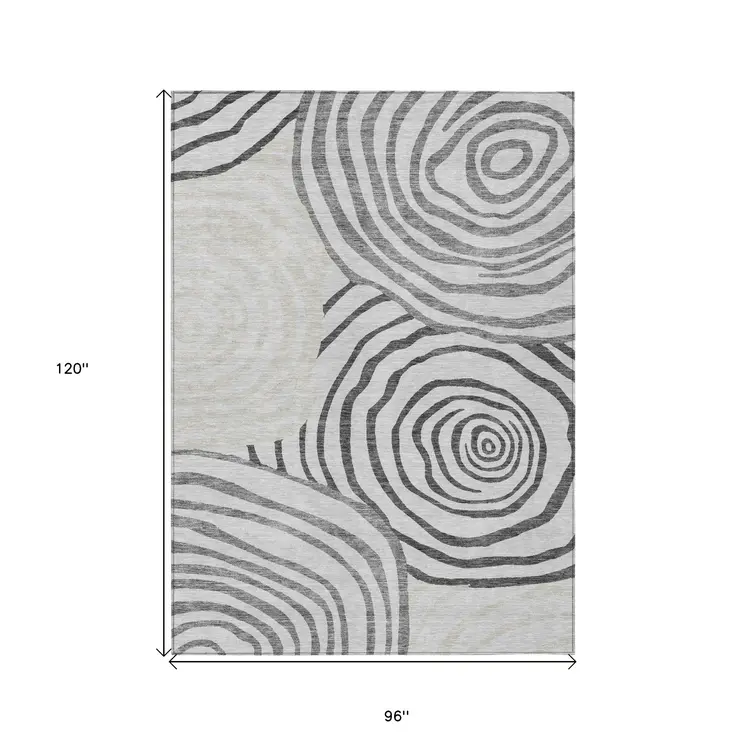8' X 10' Gray Charcoal And Silver Abstract Washable Indoor Outdoor Area Rug