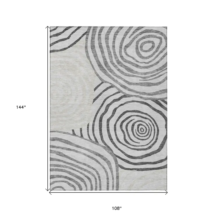 9' X 12' Gray Charcoal And Silver Abstract Washable Indoor Outdoor Area Rug