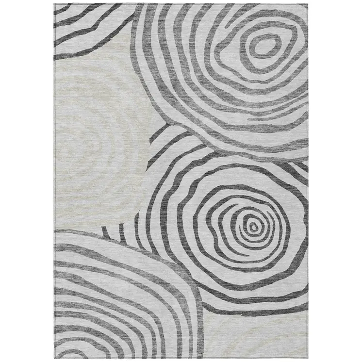 9' X 12' Gray Charcoal And Silver Abstract Washable Indoor Outdoor Area Rug