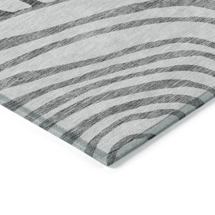 9' X 12' Gray Charcoal And Silver Abstract Washable Indoor Outdoor Area Rug