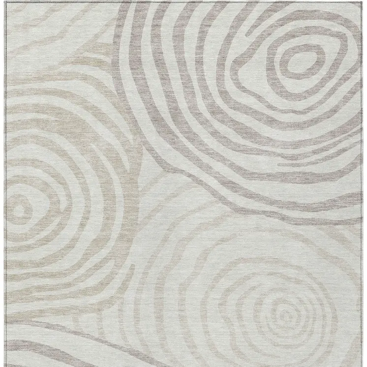 3' X 5' Ivory Beige And Khaki Abstract Washable Indoor Outdoor Area Rug