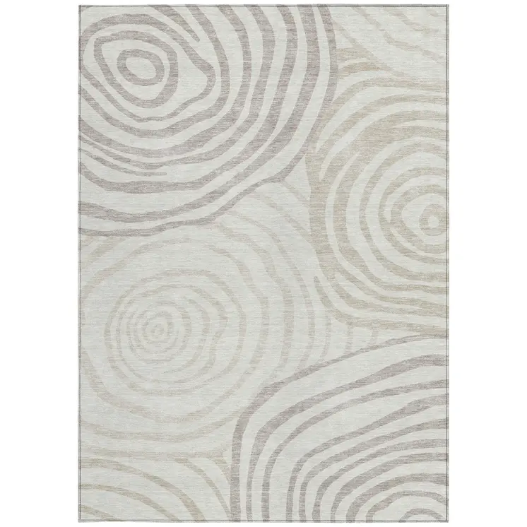 5' X 8' Ivory Beige And Khaki Abstract Washable Indoor Outdoor Area Rug