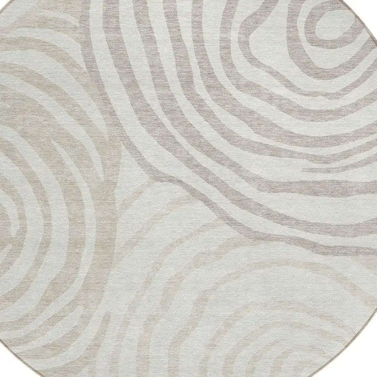 8' Ivory Beige And Khaki Round Abstract Washable Indoor Outdoor Area Rug