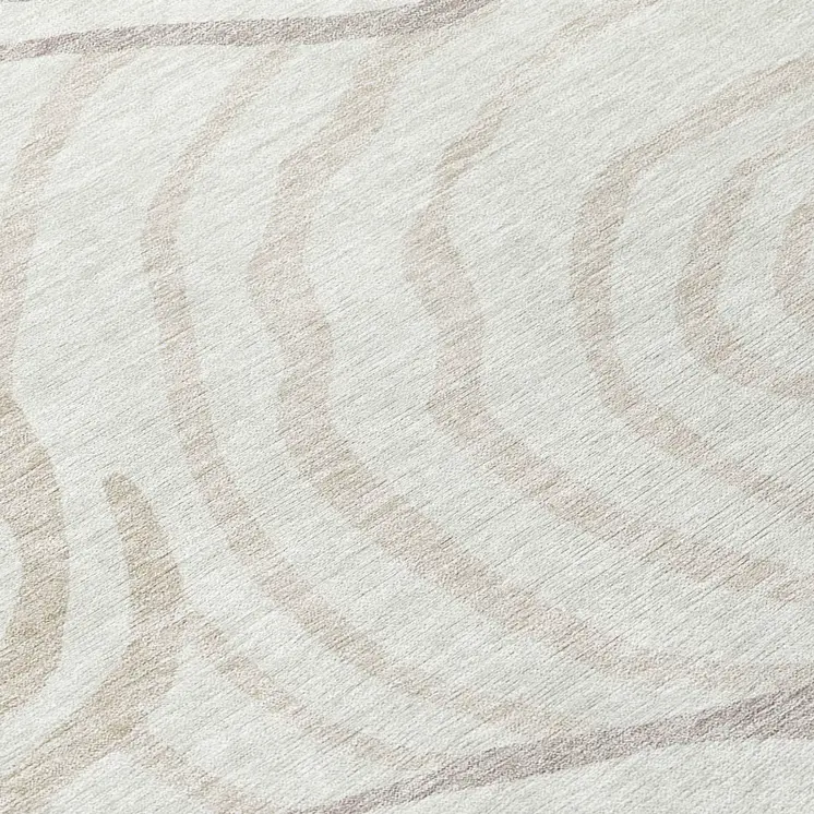 8' Ivory Beige And Khaki Round Abstract Washable Indoor Outdoor Area Rug