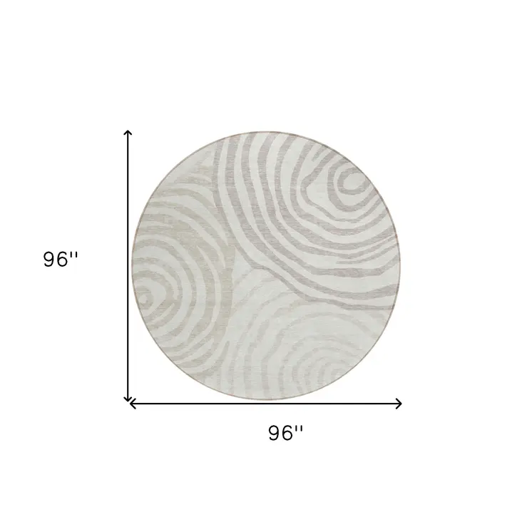 8' Ivory Beige And Khaki Round Abstract Washable Indoor Outdoor Area Rug