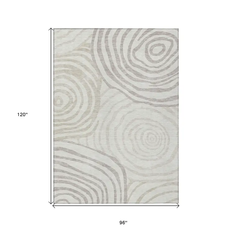 8' X 10' Ivory Beige And Khaki Abstract Washable Indoor Outdoor Area Rug