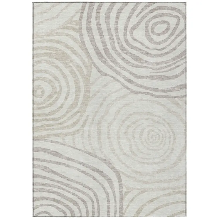 8' X 10' Ivory Beige And Khaki Abstract Washable Indoor Outdoor Area Rug