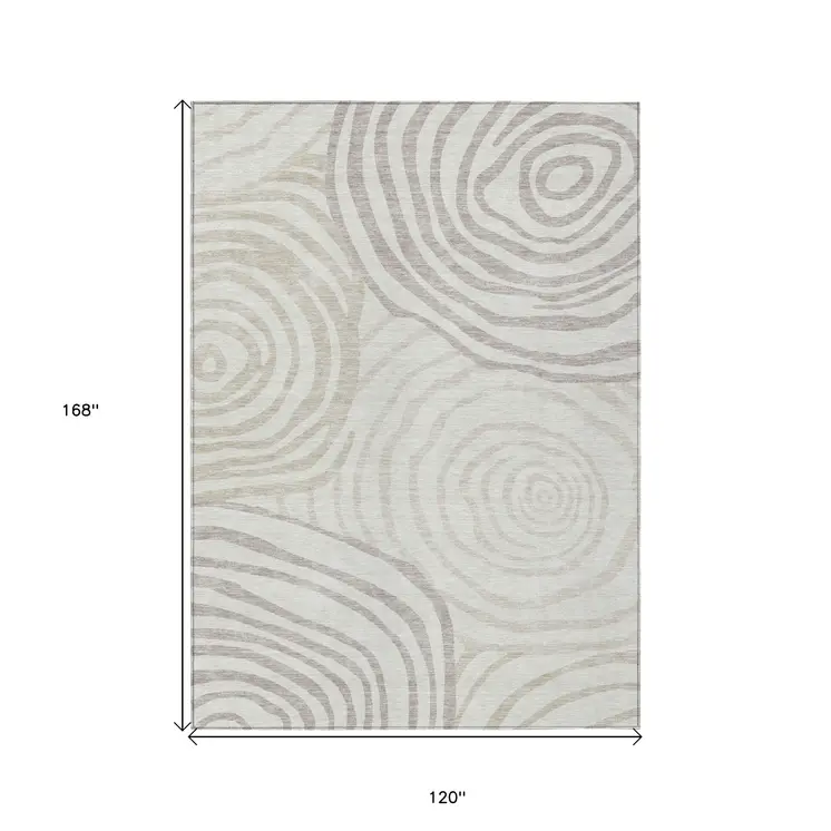 10' X 14' Ivory Beige And Khaki Abstract Washable Indoor Outdoor Area Rug