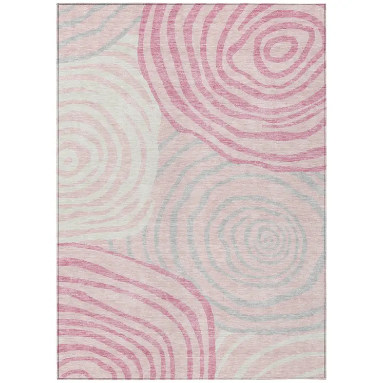 3' X 5' Pink Ivory And Gray Abstract Washable Indoor Outdoor Area Rug