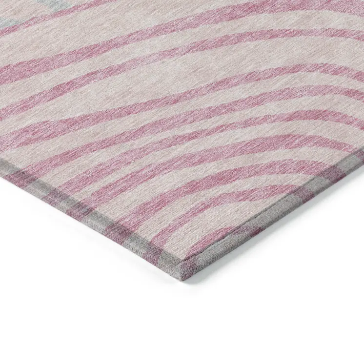 3' X 5' Pink Ivory And Gray Abstract Washable Indoor Outdoor Area Rug