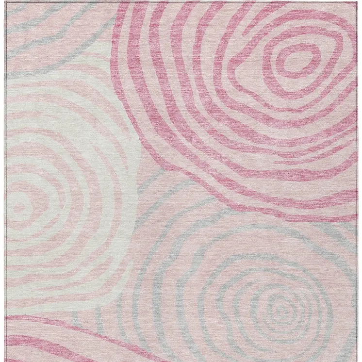 3' X 5' Pink Ivory And Gray Abstract Washable Indoor Outdoor Area Rug