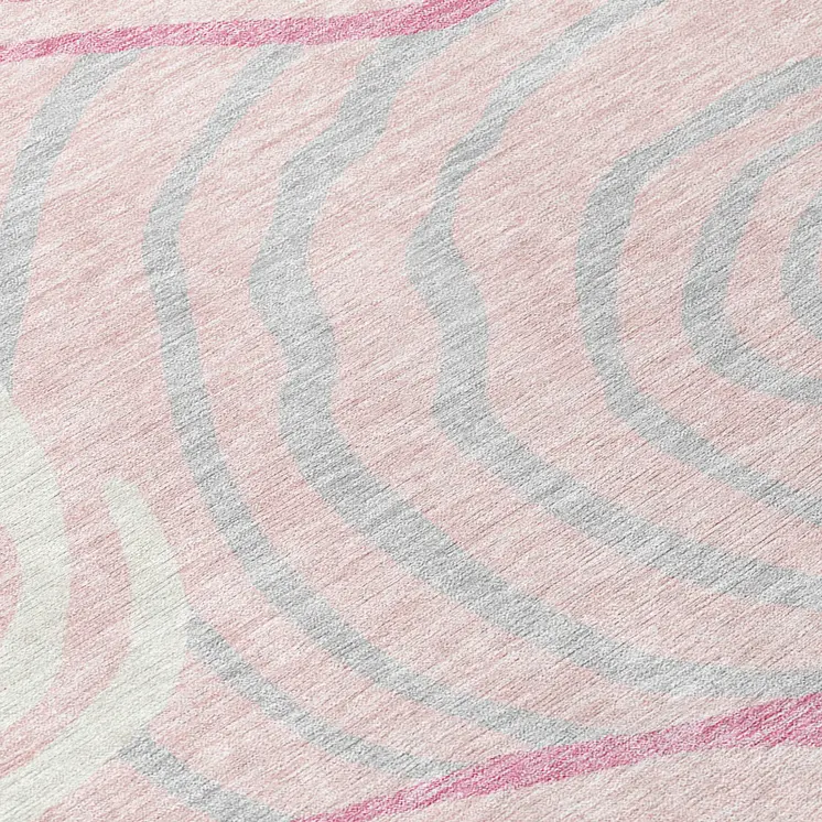 3' X 5' Pink Ivory And Gray Abstract Washable Indoor Outdoor Area Rug