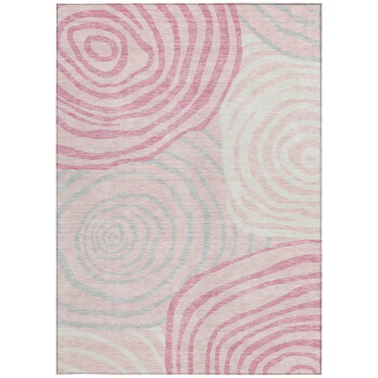 10' X 14' Pink Ivory And Gray Abstract Washable Indoor Outdoor Area Rug