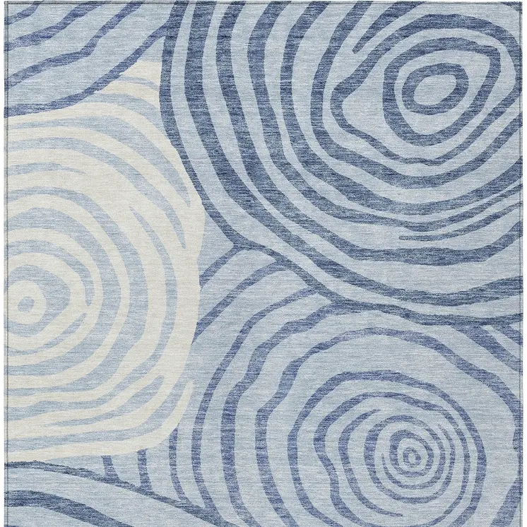 8' X 10' Sky Blue Denim Blue And Ivory Abstract Washable Indoor Outdoor Area Rug