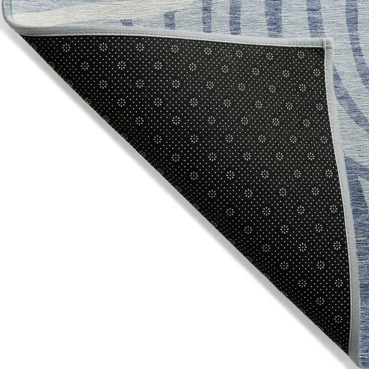 8' X 10' Sky Blue Denim Blue And Ivory Abstract Washable Indoor Outdoor Area Rug