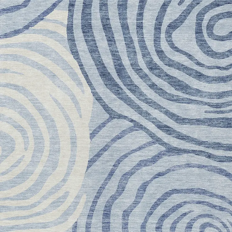 8' X 10' Sky Blue Denim Blue And Ivory Abstract Washable Indoor Outdoor Area Rug