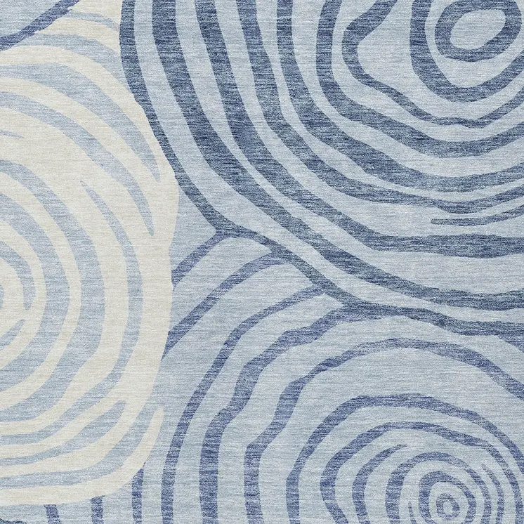 10' X 14' Sky Blue Denim Blue And Ivory Abstract Washable Indoor Outdoor Area Rug