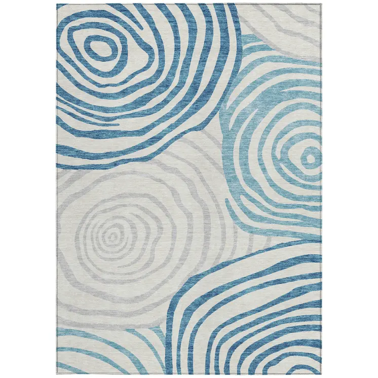 3' X 5' Teal Blue Ivory And Silver Abstract Washable Indoor Outdoor Area Rug