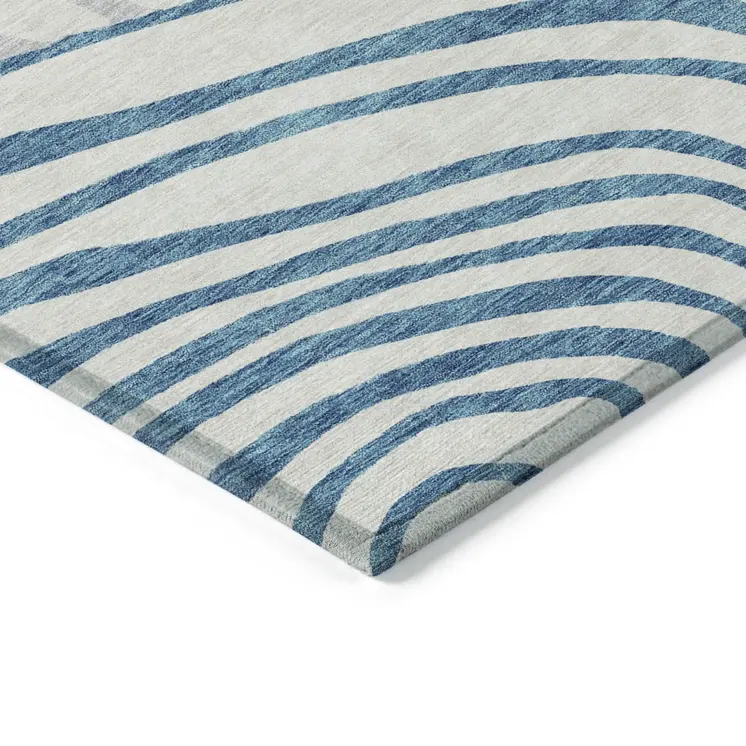 3' X 5' Teal Blue Ivory And Silver Abstract Washable Indoor Outdoor Area Rug