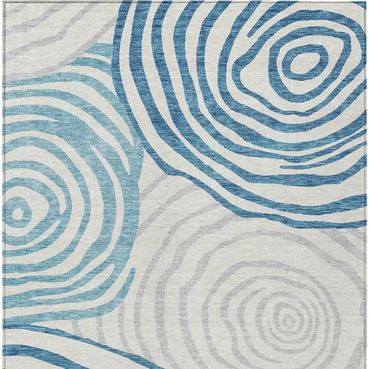 3' X 5' Teal Blue Ivory And Silver Abstract Washable Indoor Outdoor Area Rug