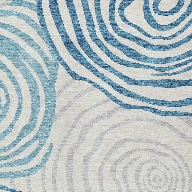 8' X 10' Teal Blue Ivory And Silver Abstract Washable Indoor Outdoor Area Rug