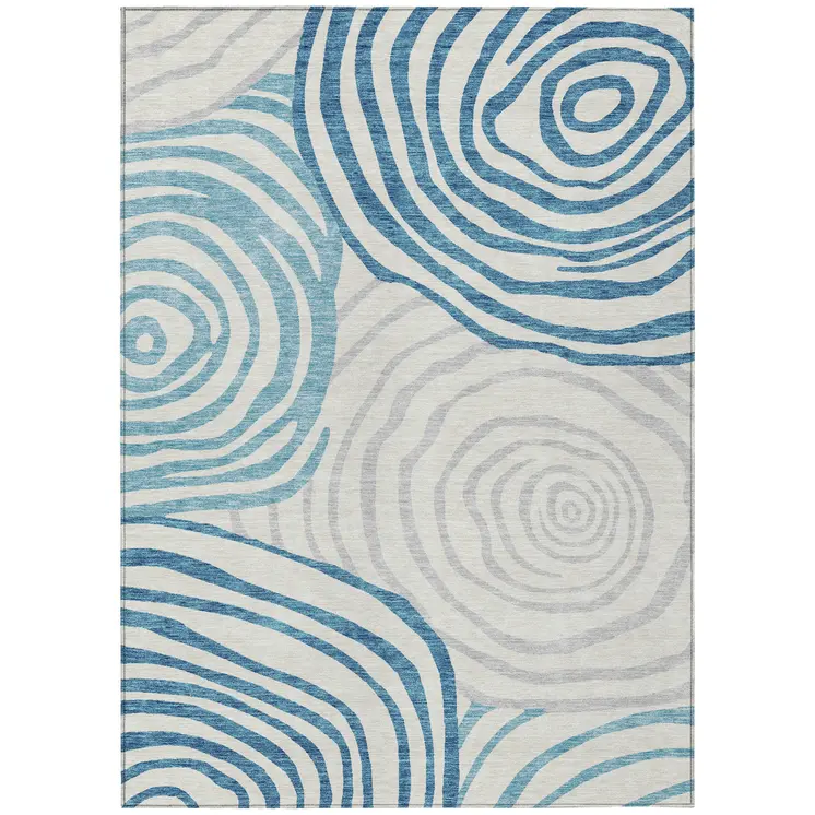 10' X 14' Teal Blue Ivory And Silver Abstract Washable Indoor Outdoor Area Rug