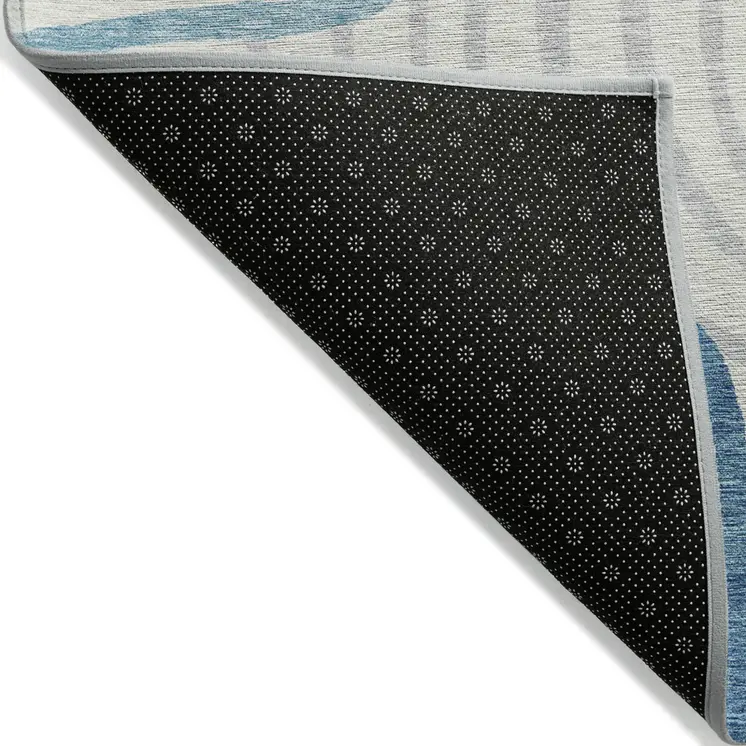 10' X 14' Teal Blue Ivory And Silver Abstract Washable Indoor Outdoor Area Rug
