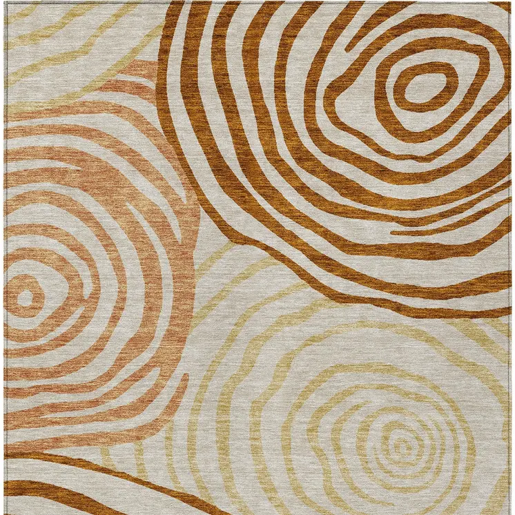 3' X 5' Terra Cotta Copper And Gold Abstract Washable Indoor Outdoor Area Rug