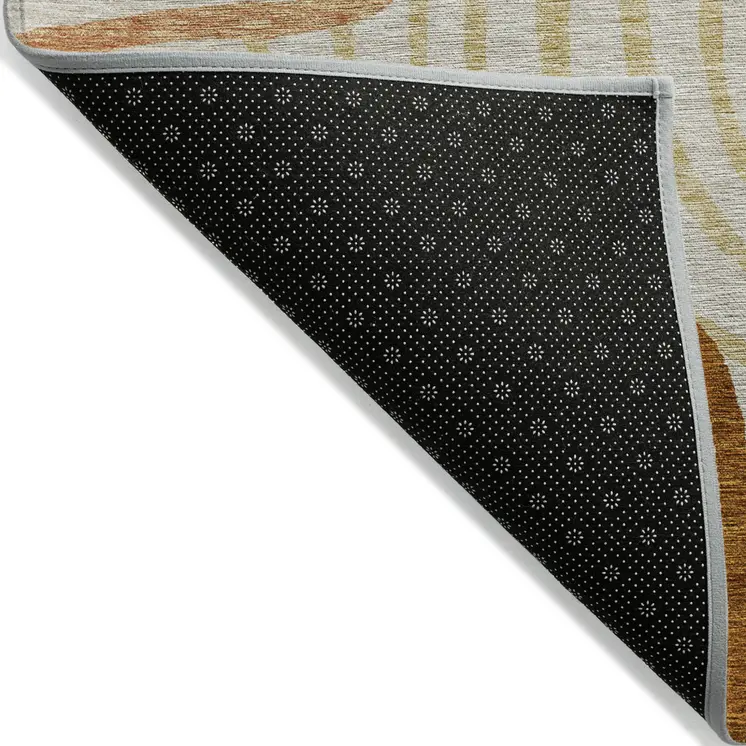 3' X 5' Terra Cotta Copper And Gold Abstract Washable Indoor Outdoor Area Rug