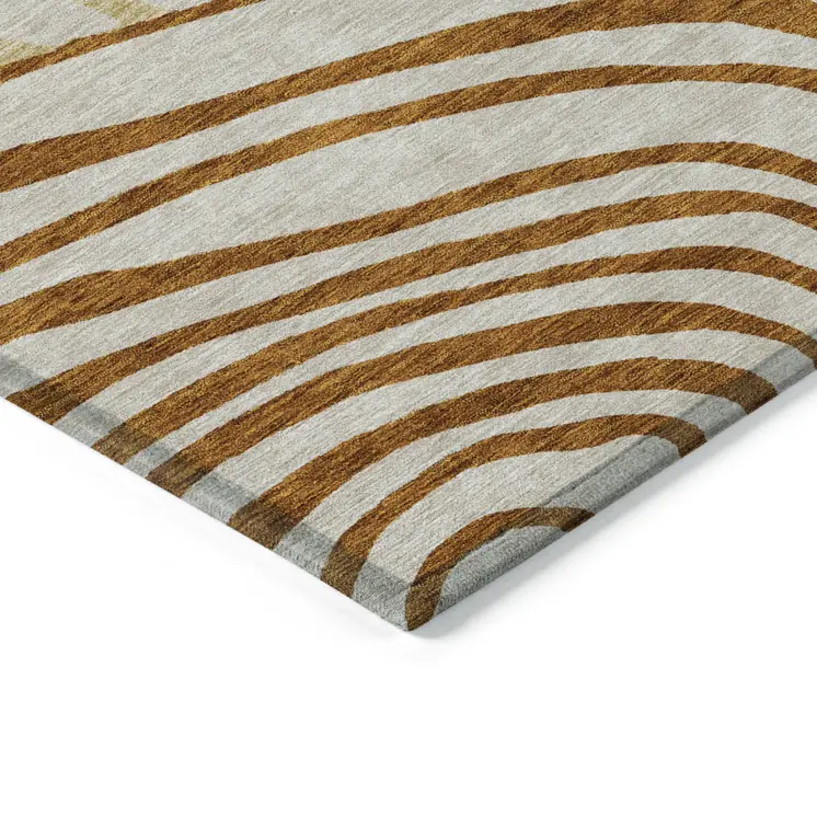 3' X 5' Terra Cotta Copper And Gold Abstract Washable Indoor Outdoor Area Rug