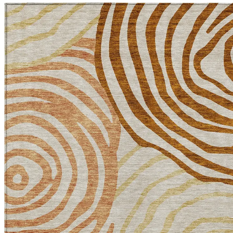 3' X 5' Terra Cotta Copper And Gold Abstract Washable Indoor Outdoor Area Rug
