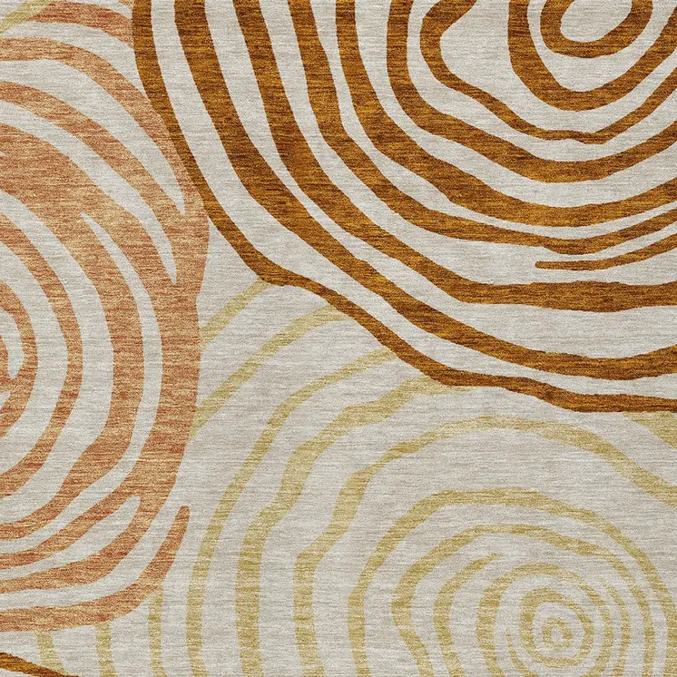 5' X 8' Terra Cotta Copper And Gold Abstract Washable Indoor Outdoor Area Rug