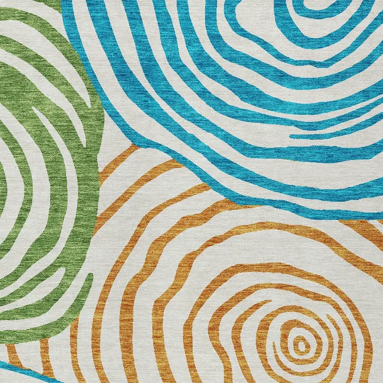 8' X 10' White Orange And Teal Blue Abstract Washable Indoor Outdoor Area Rug