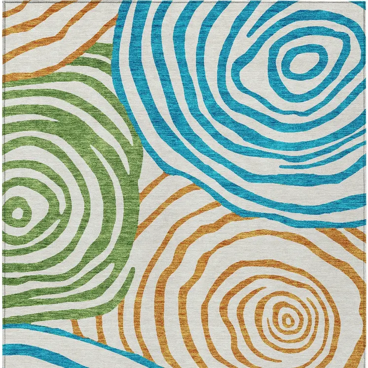 10' X 14' White Orange And Teal Blue Abstract Washable Indoor Outdoor Area Rug
